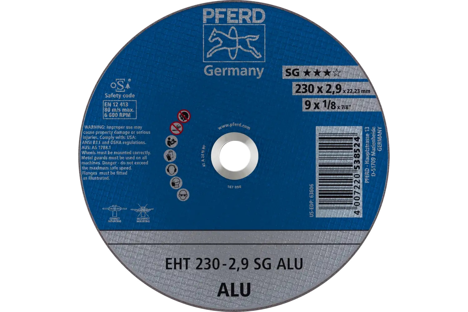 Picture of Pferd Cut-Off Wheel, 9" X 1/8 X 7/8, Sg Alu, T1, Aluminum Oxide